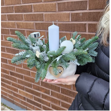 Christmas composition in a pot in silver tones
