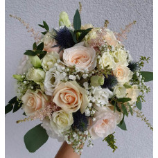Bridal bouquet with roses and lisantus